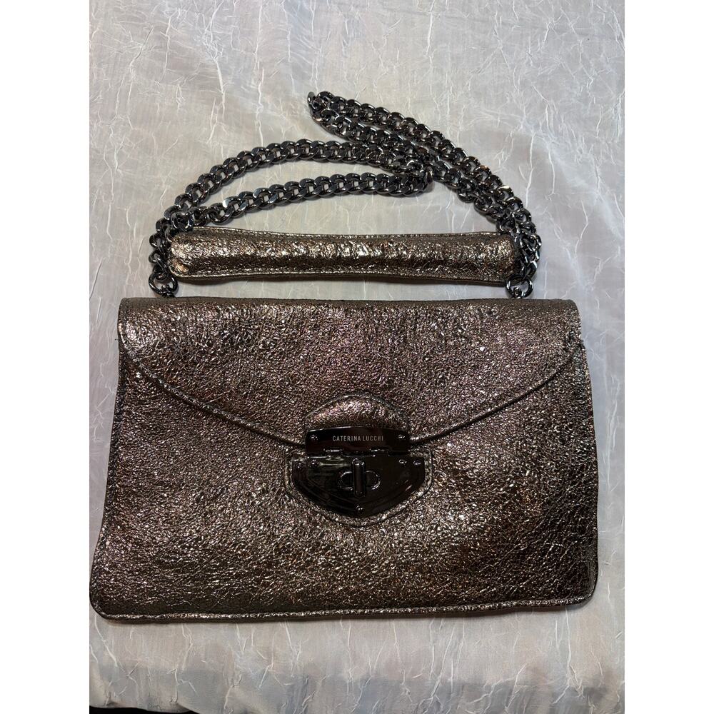 Caterina Lucchi Metallic Bronze Clutch with Chain Shoulder Strap